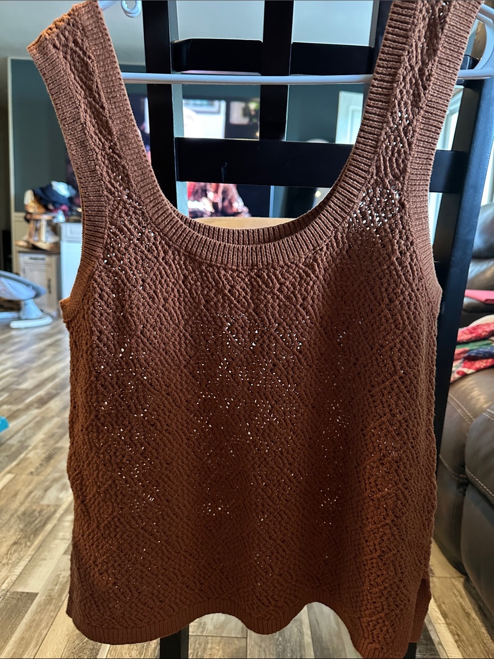 Women's Brown Knit Scoop Neck Tank Top